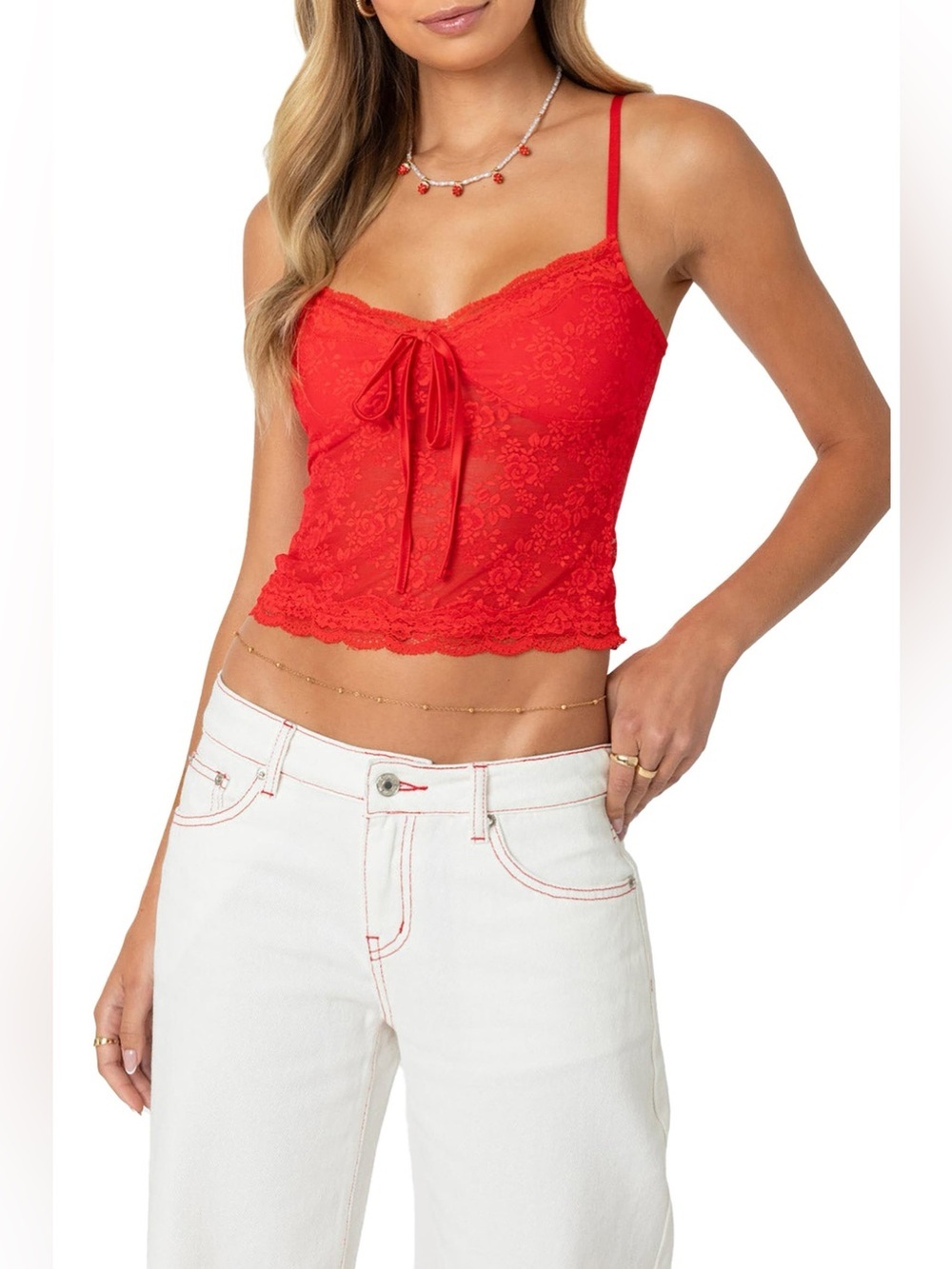 Edikted Lace Camisole in Red.  Size XL